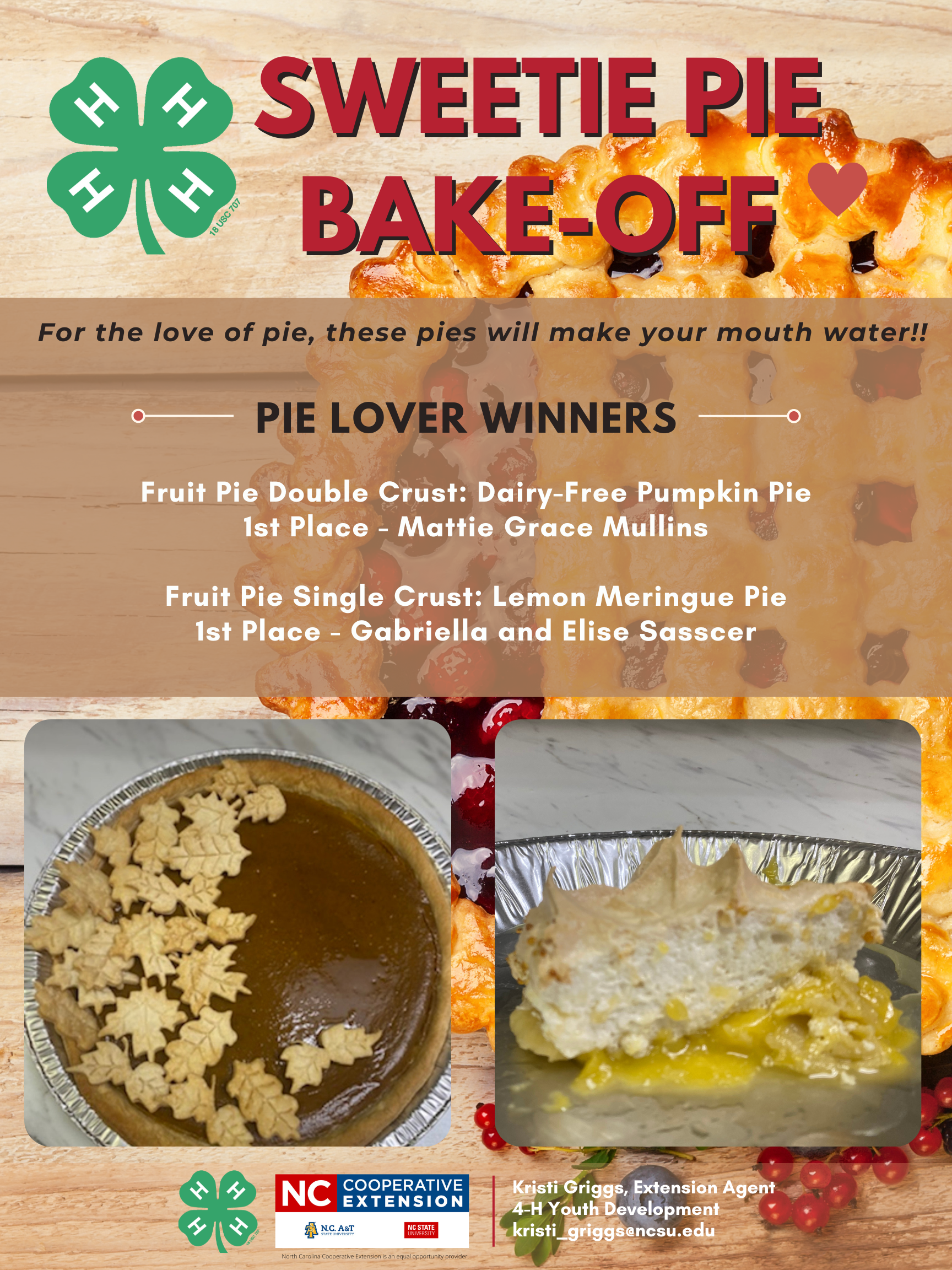 4-H Sweetie Pie Bake-Off Winners